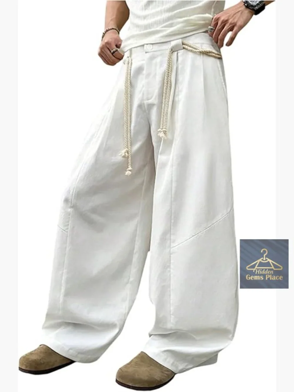 Men's Baggy Wide Leg Pleated Dress Pants with Pockets Slacks Trousers